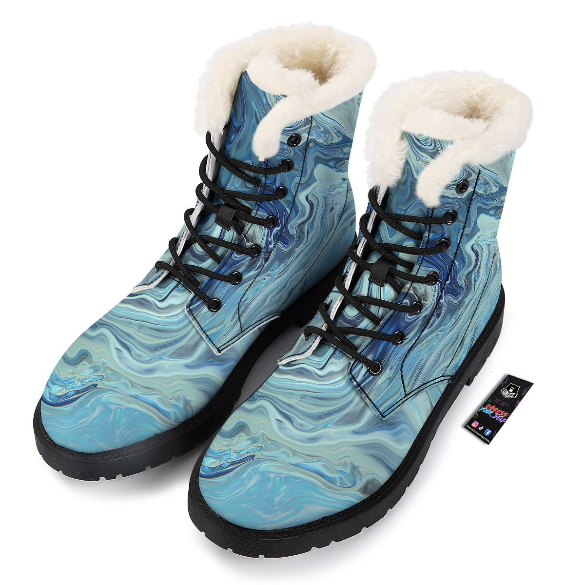 Acid Melt Blue Ocean Print Winter Boots-grizzshop