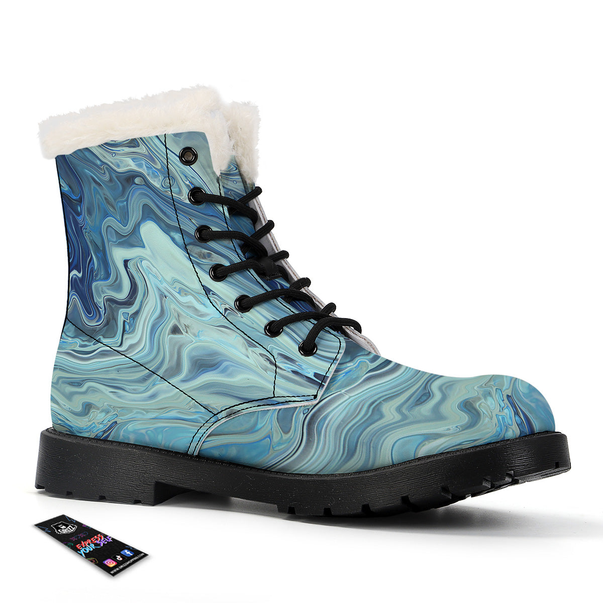 Acid Melt Blue Ocean Print Winter Boots-grizzshop