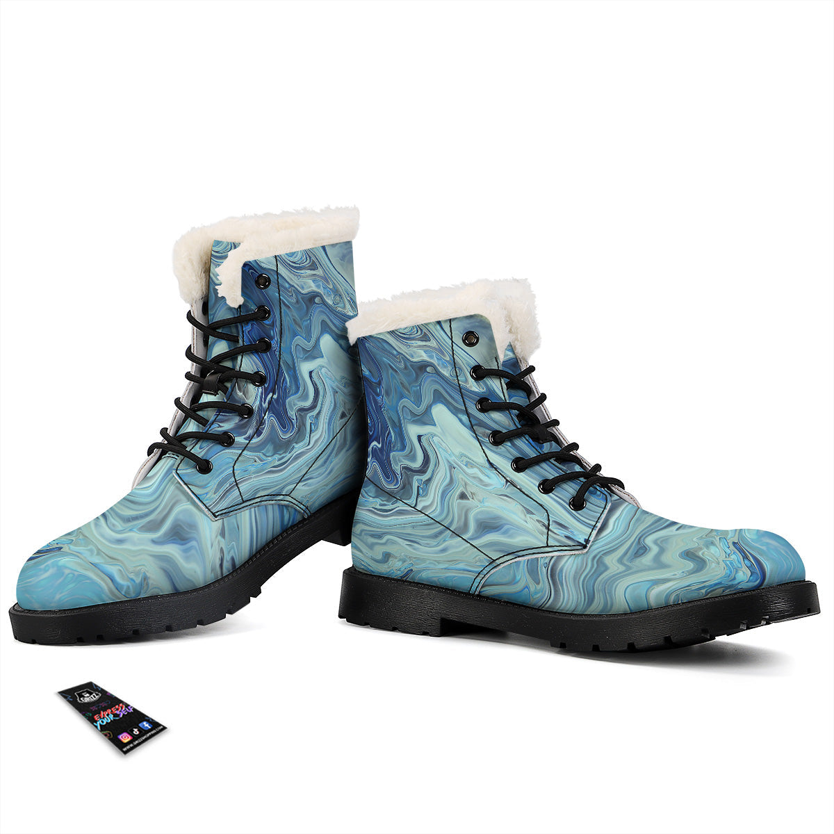 Acid Melt Blue Ocean Print Winter Boots-grizzshop