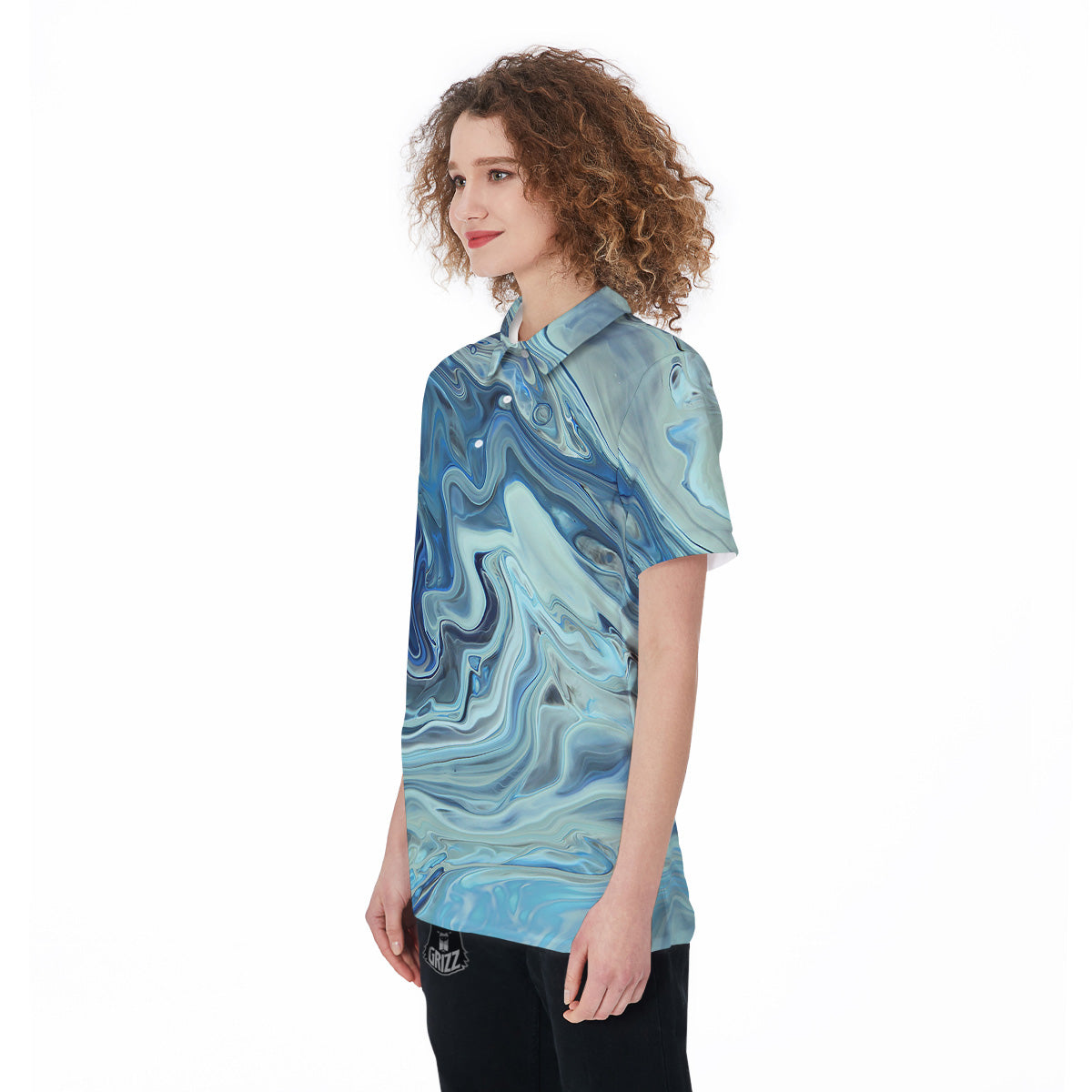Acid Melt Blue Ocean Print Women's Golf Shirts-grizzshop