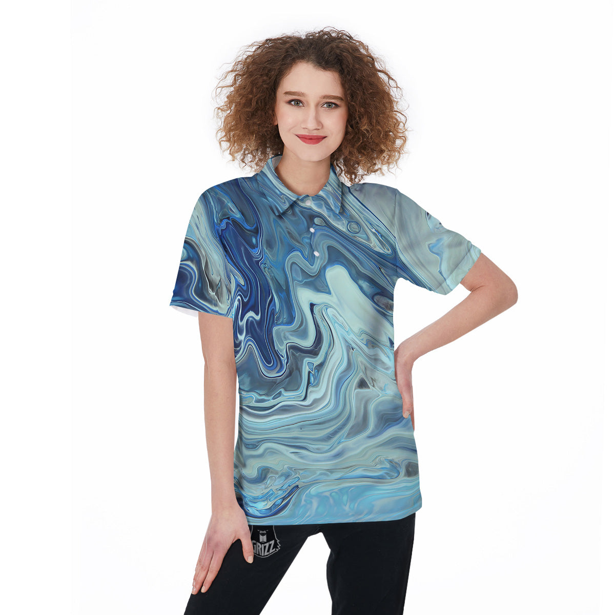 Acid Melt Blue Ocean Print Women's Golf Shirts-grizzshop