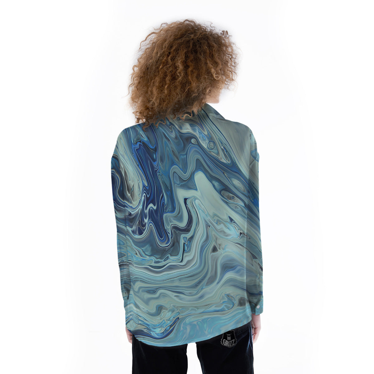 Acid Melt Blue Ocean Print Women's Long Sleeve Shirts-grizzshop