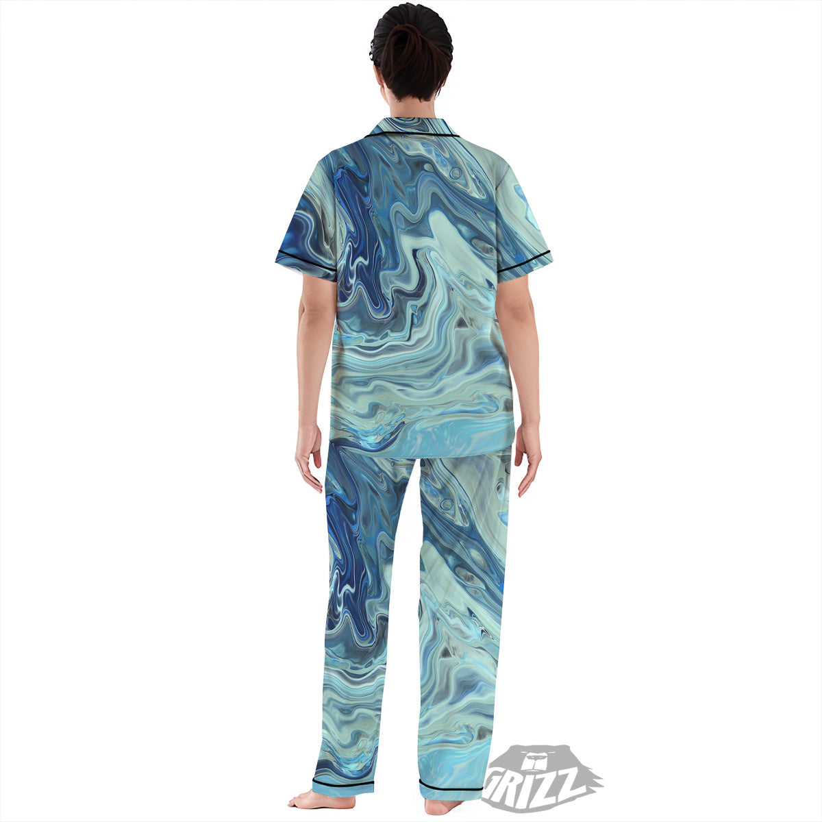 Acid Melt Blue Ocean Print Women's Pajamas Set-grizzshop