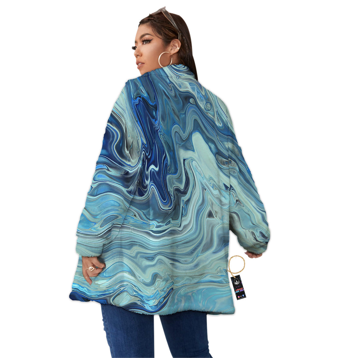 Acid Melt Blue Ocean Print Women's Sherpa Jacket-grizzshop