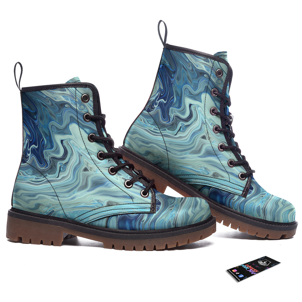 Acid Melt Blue Ocean Print Work Boots-grizzshop