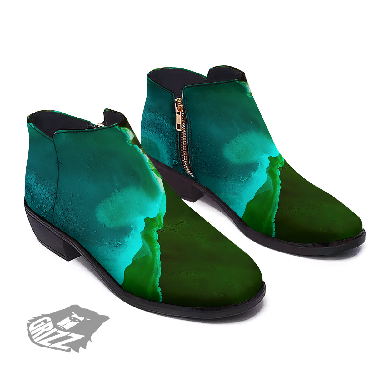 Acid Melt Green And Turquoise Print Ankle Boots-grizzshop