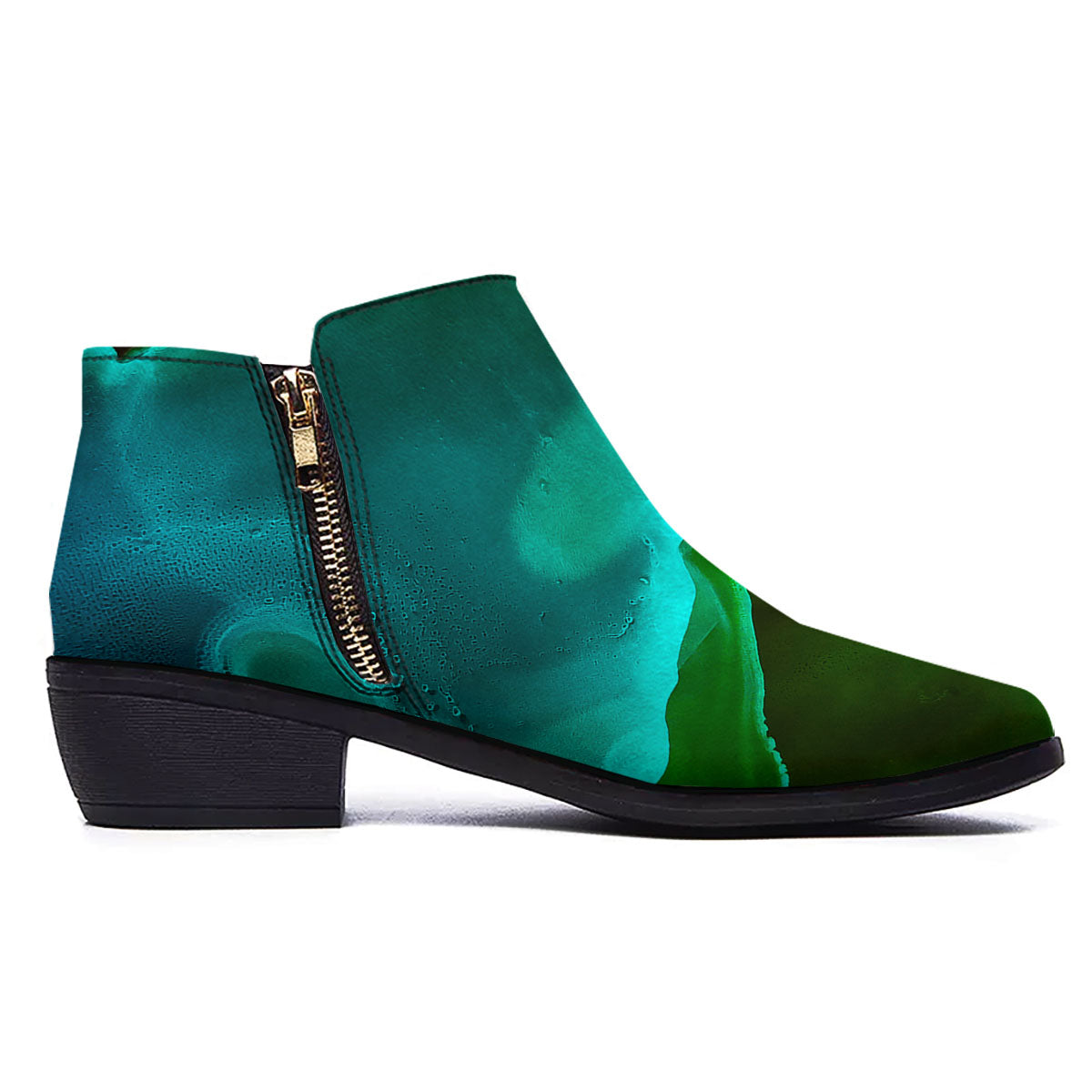 Acid Melt Green And Turquoise Print Ankle Boots-grizzshop