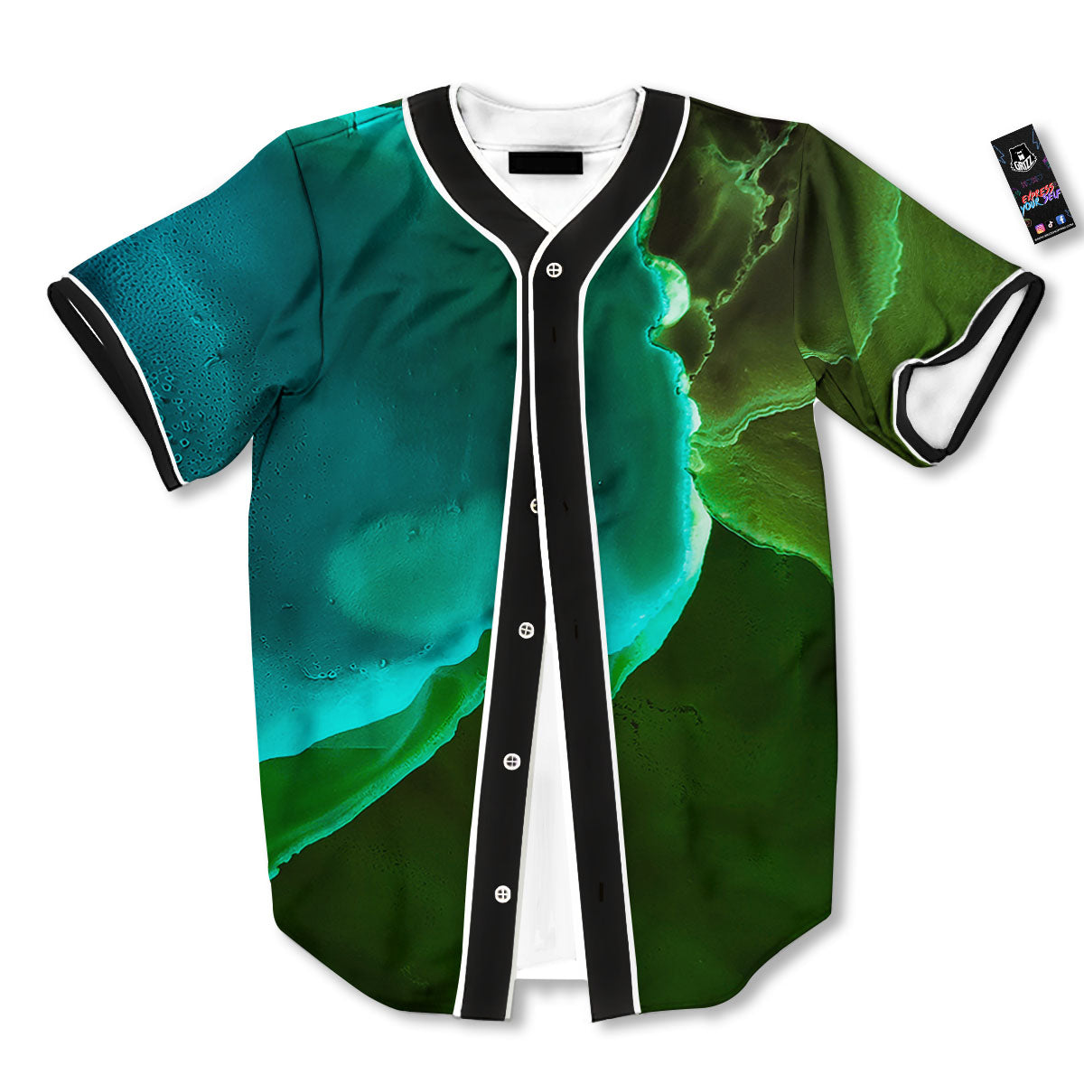 Acid Melt Green And Turquoise Print Baseball Jersey-grizzshop