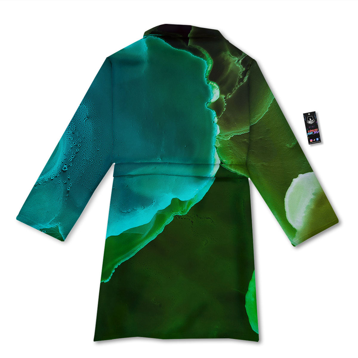 Acid Melt Green And Turquoise Print Bathrobe-grizzshop