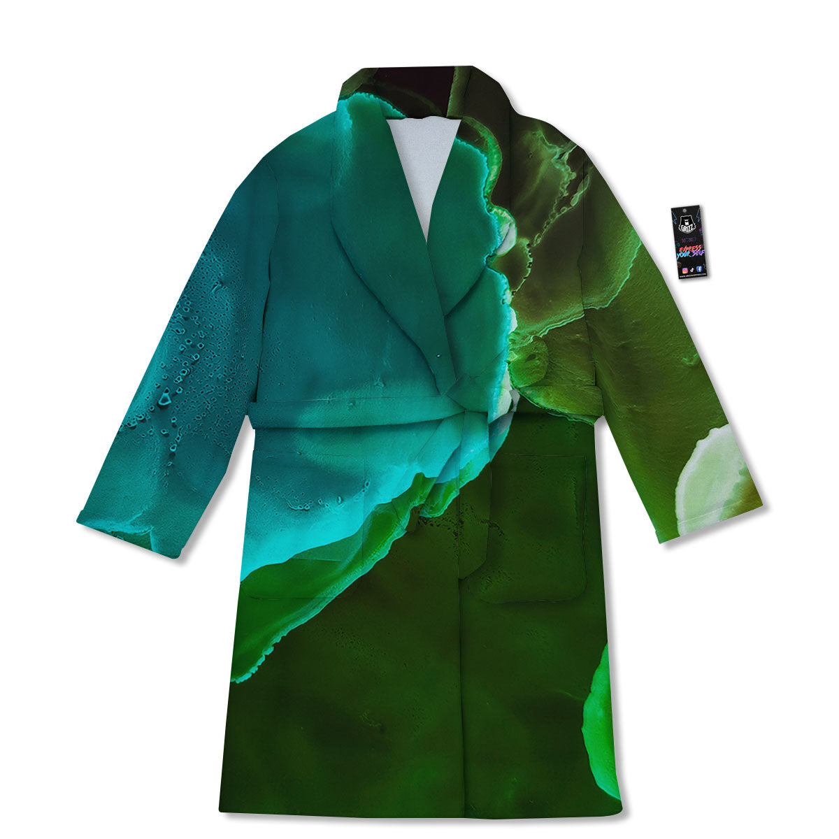 Acid Melt Green And Turquoise Print Bathrobe-grizzshop