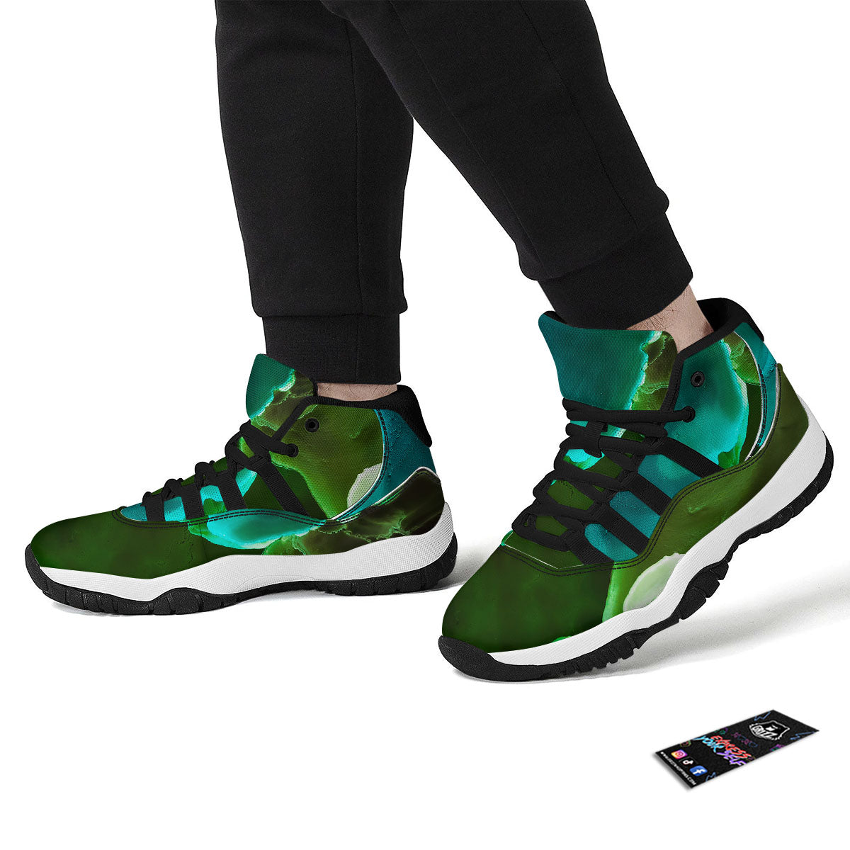 Acid Melt Green And Turquoise Print Black Bball Shoes-grizzshop