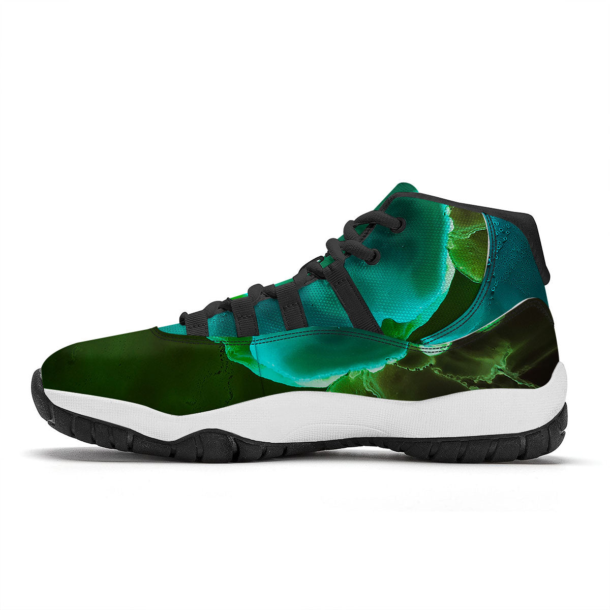 Acid Melt Green And Turquoise Print Black Bball Shoes-grizzshop