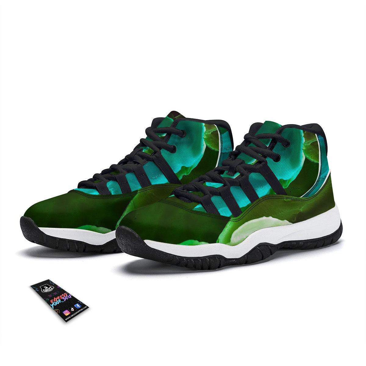 Acid Melt Green And Turquoise Print Black Bball Shoes-grizzshop