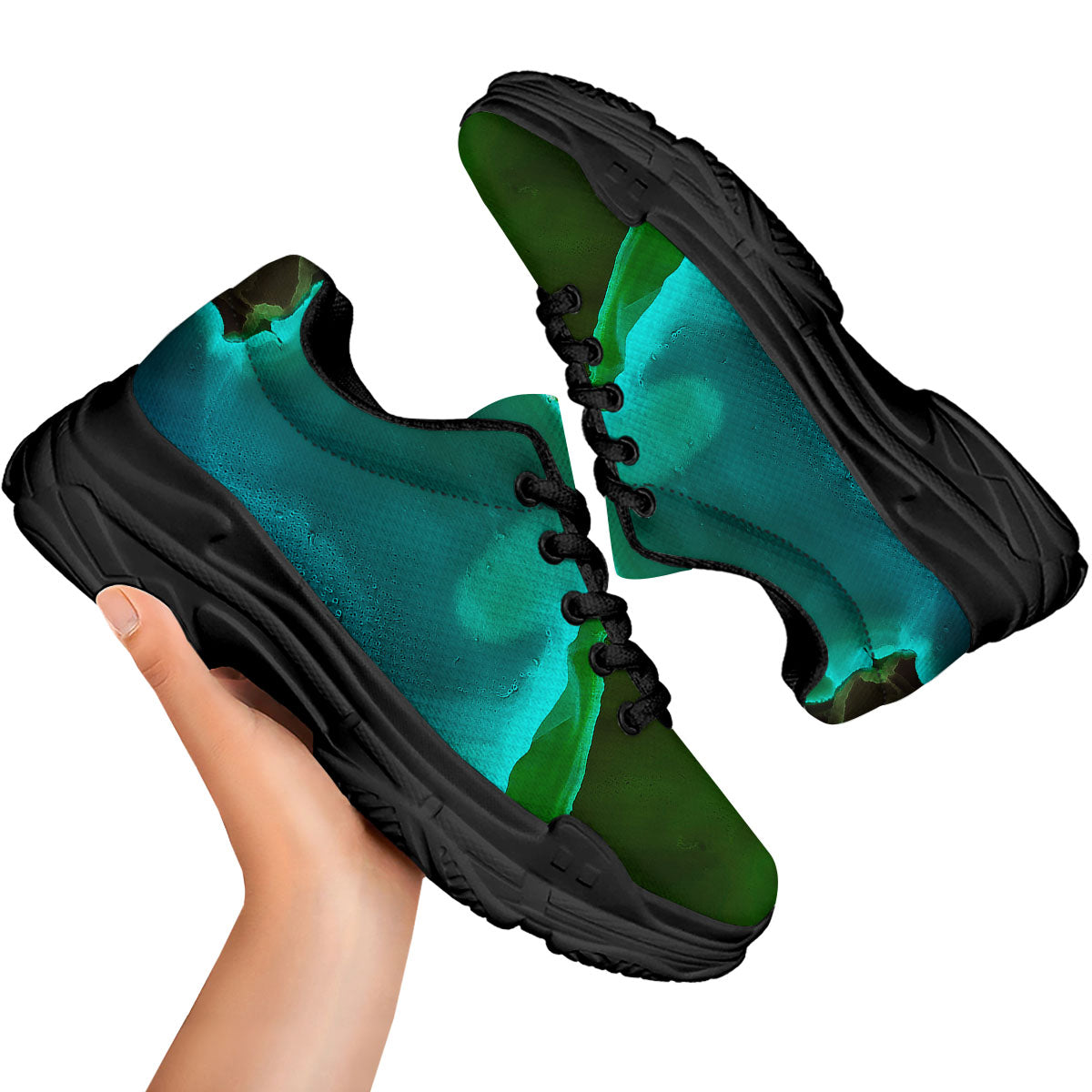 Acid Melt Green And Turquoise Print Black Chunky Shoes-grizzshop