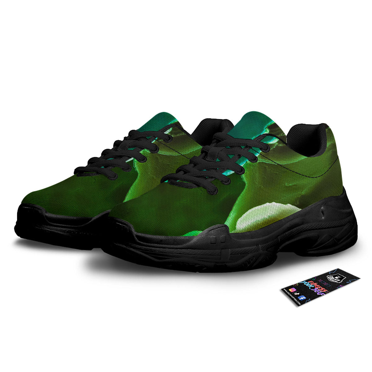 Acid Melt Green And Turquoise Print Black Chunky Shoes-grizzshop