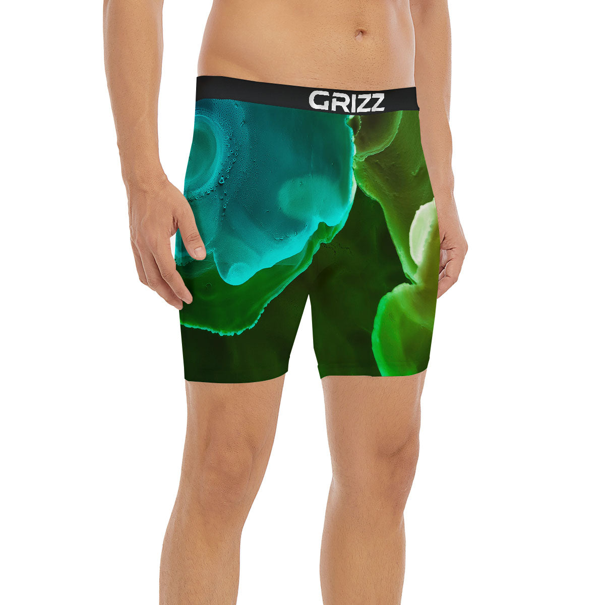 Acid Melt Green And Turquoise Print Boxer Briefs-grizzshop
