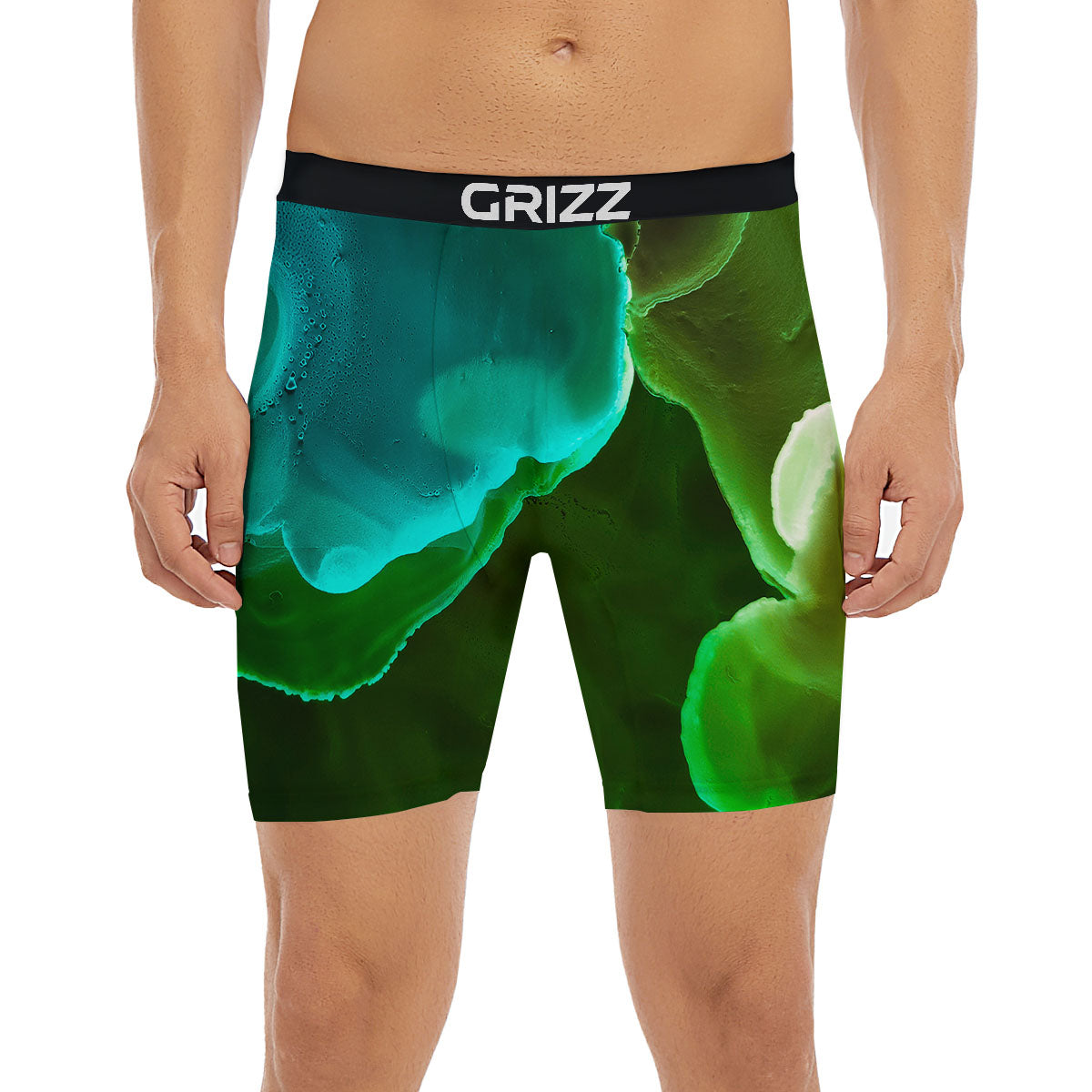 Acid Melt Green And Turquoise Print Boxer Briefs-grizzshop
