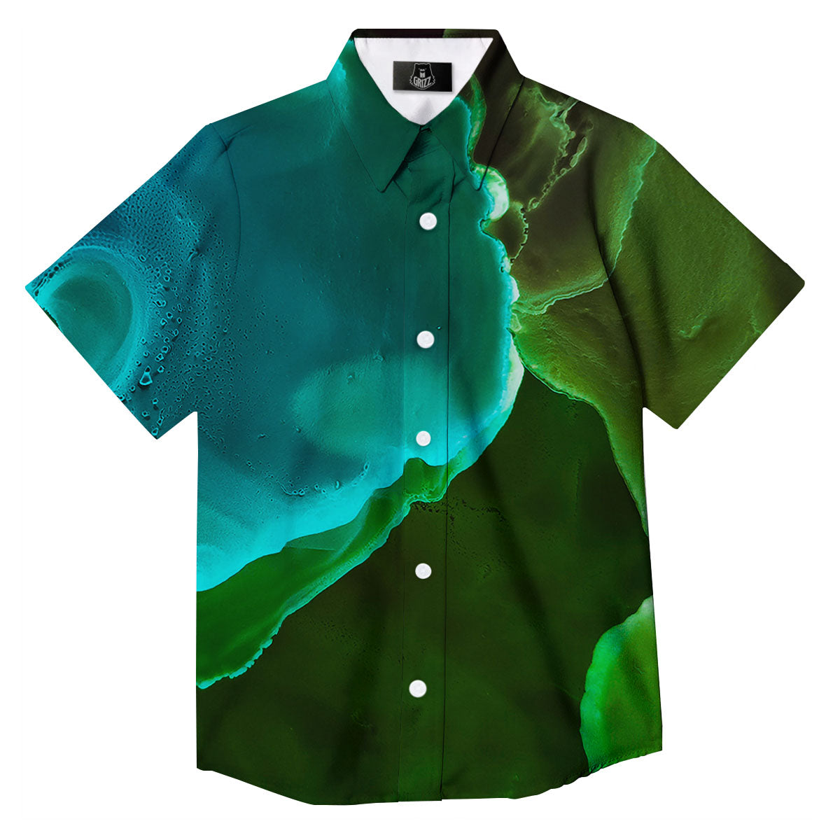 Acid Melt Green And Turquoise Print Button Up Shirt-grizzshop