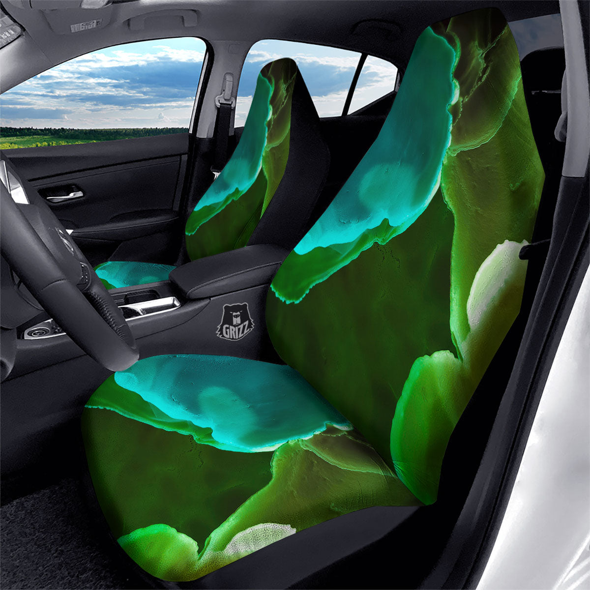 Acid Melt Green And Turquoise Print Car Seat Covers-grizzshop