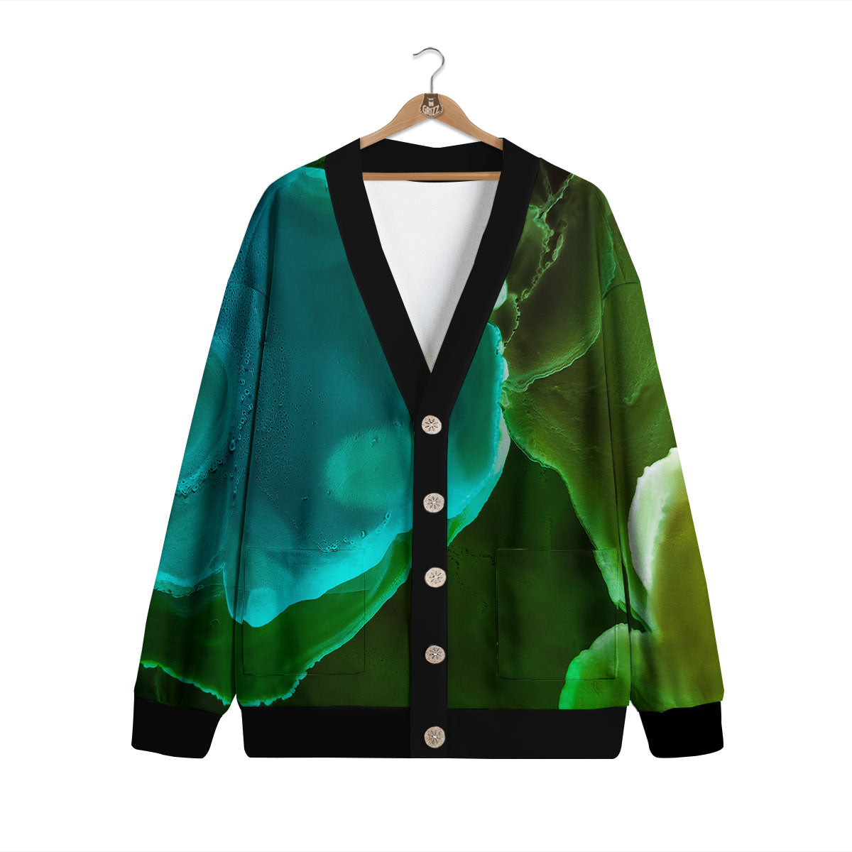 Acid Melt Green And Turquoise Print Cardigan-grizzshop