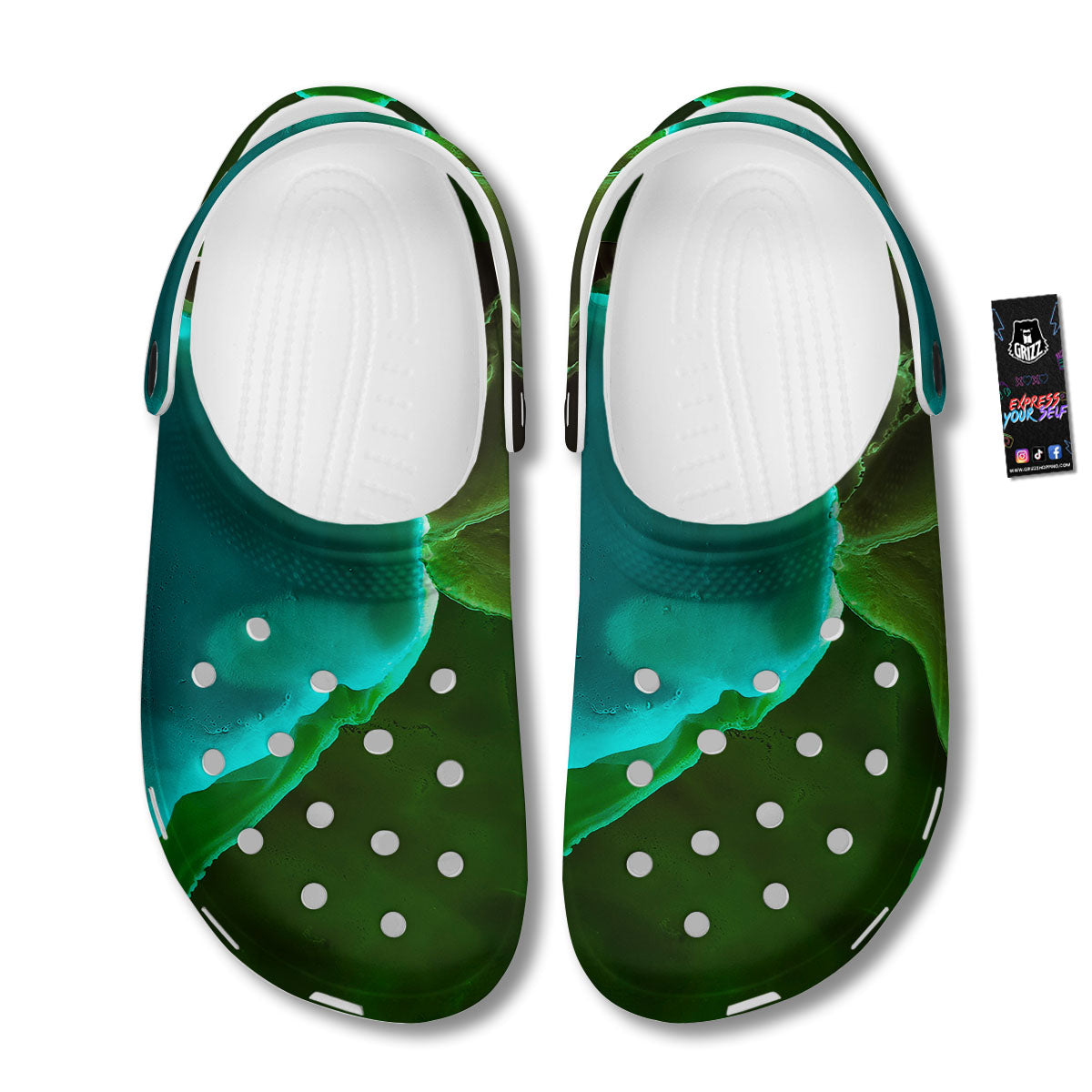 Acid Melt Green And Turquoise Print Clog-grizzshop