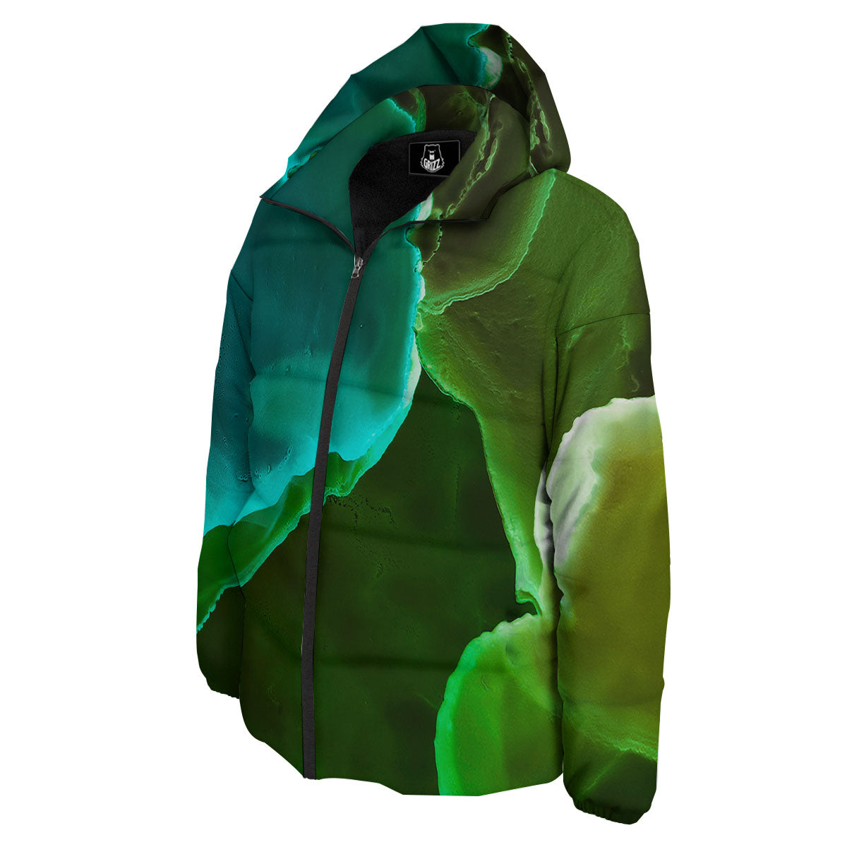 Acid Melt Green And Turquoise Print Down Jacket-grizzshop