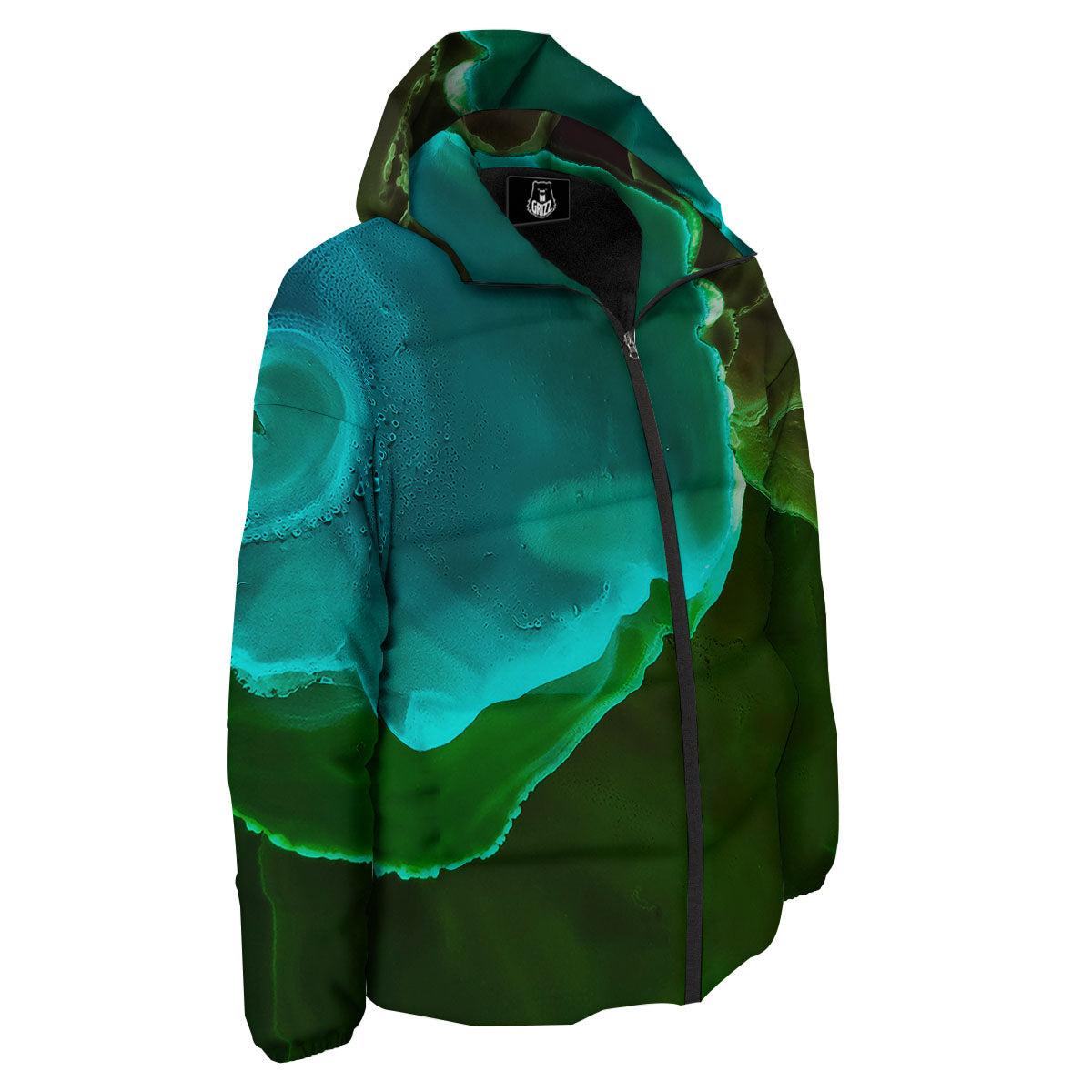 Acid Melt Green And Turquoise Print Down Jacket-grizzshop