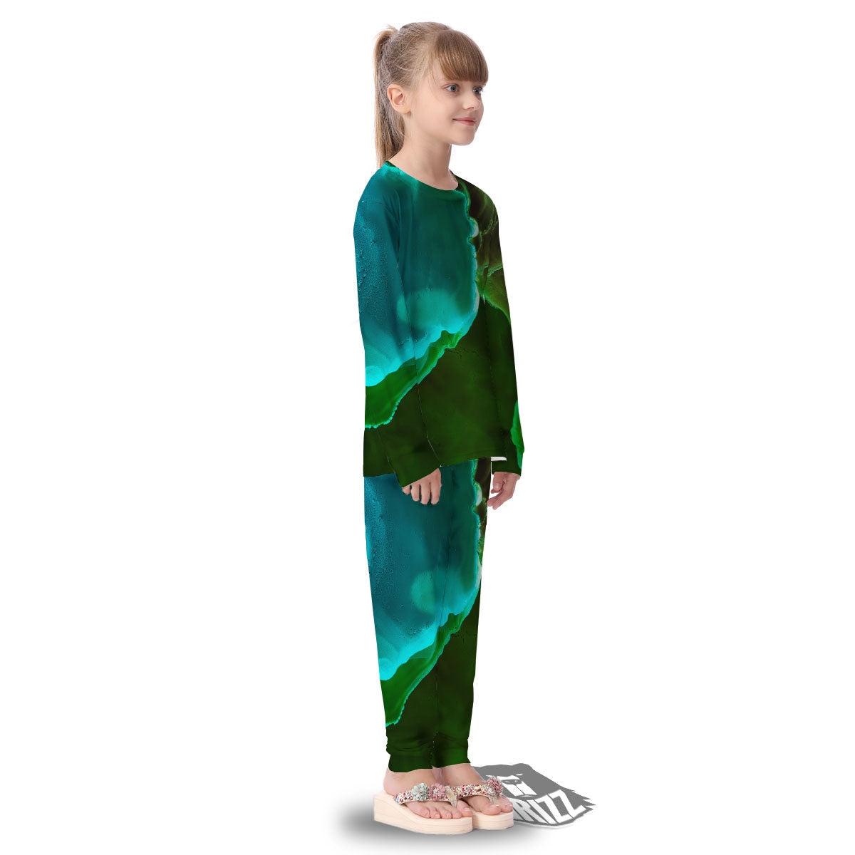 Acid Melt Green And Turquoise Print Kid's Pajamas-grizzshop