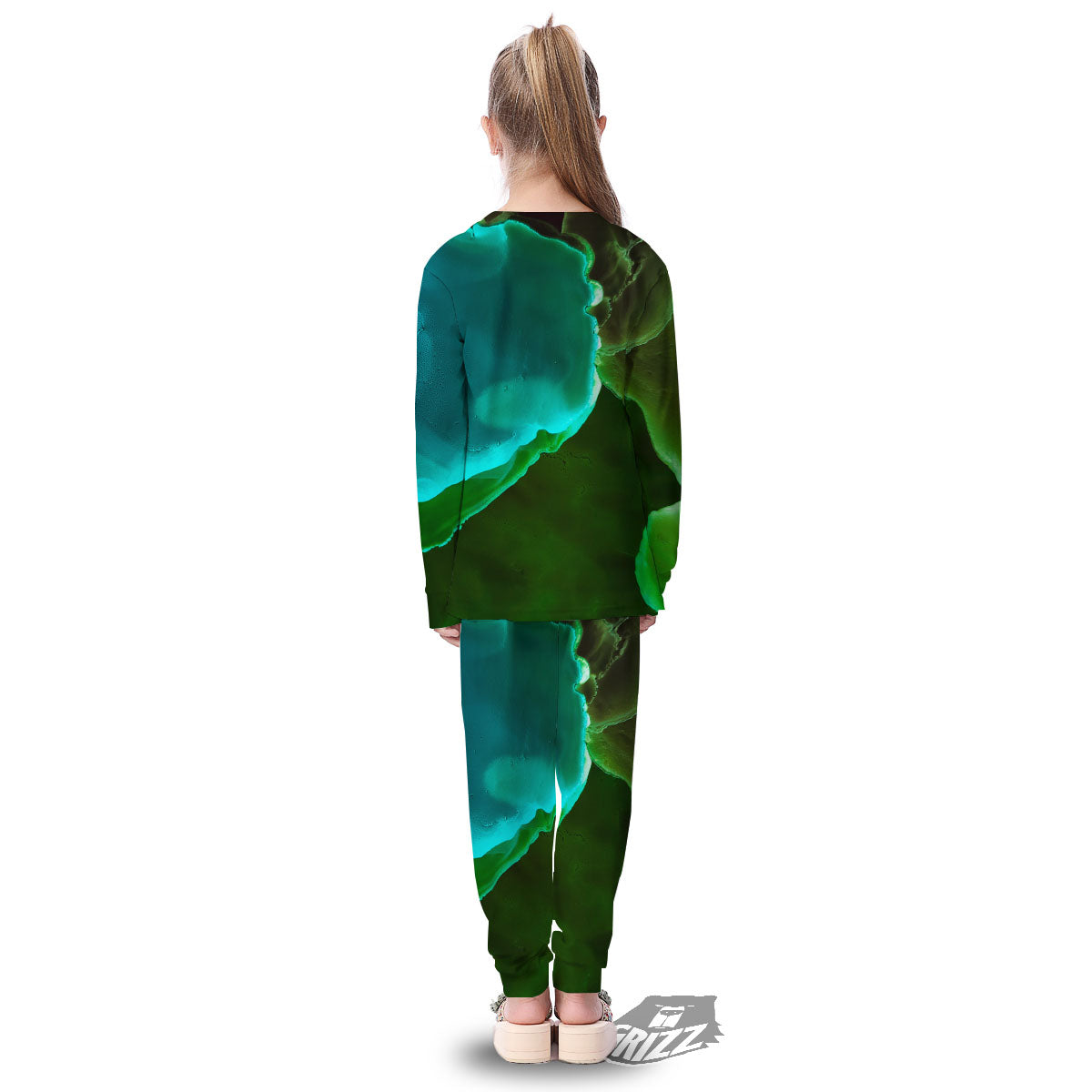 Acid Melt Green And Turquoise Print Kid's Pajamas-grizzshop