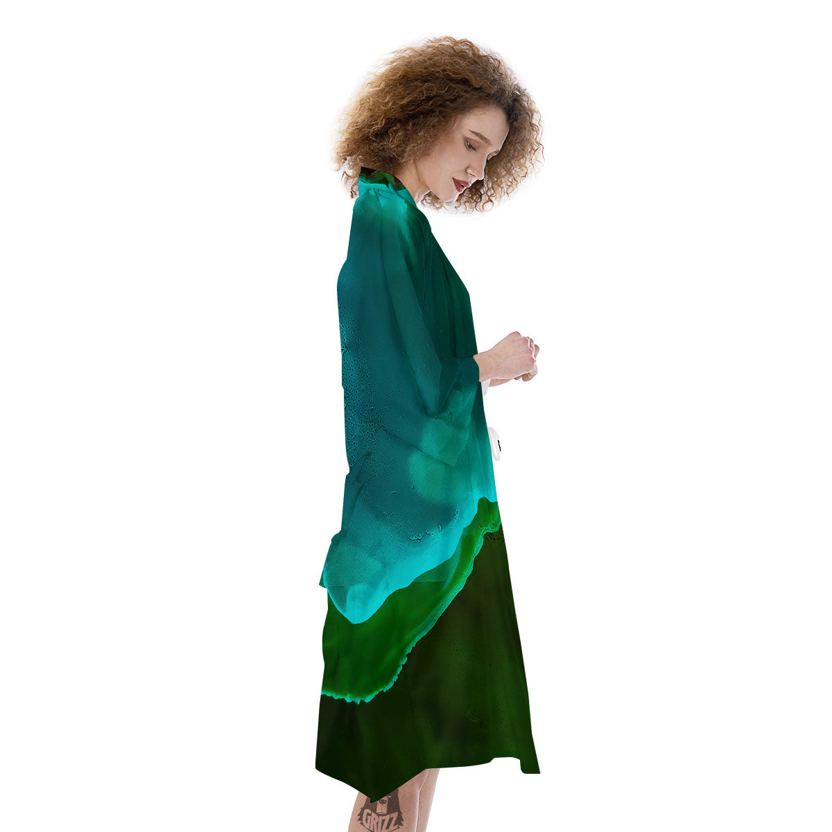 Acid Melt Green And Turquoise Print Kimono-grizzshop
