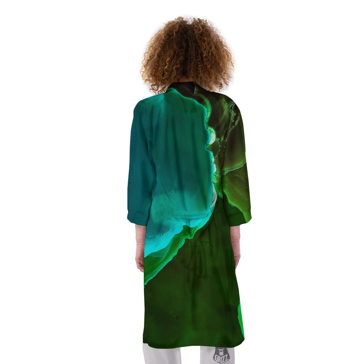 Acid Melt Green And Turquoise Print Kimono-grizzshop