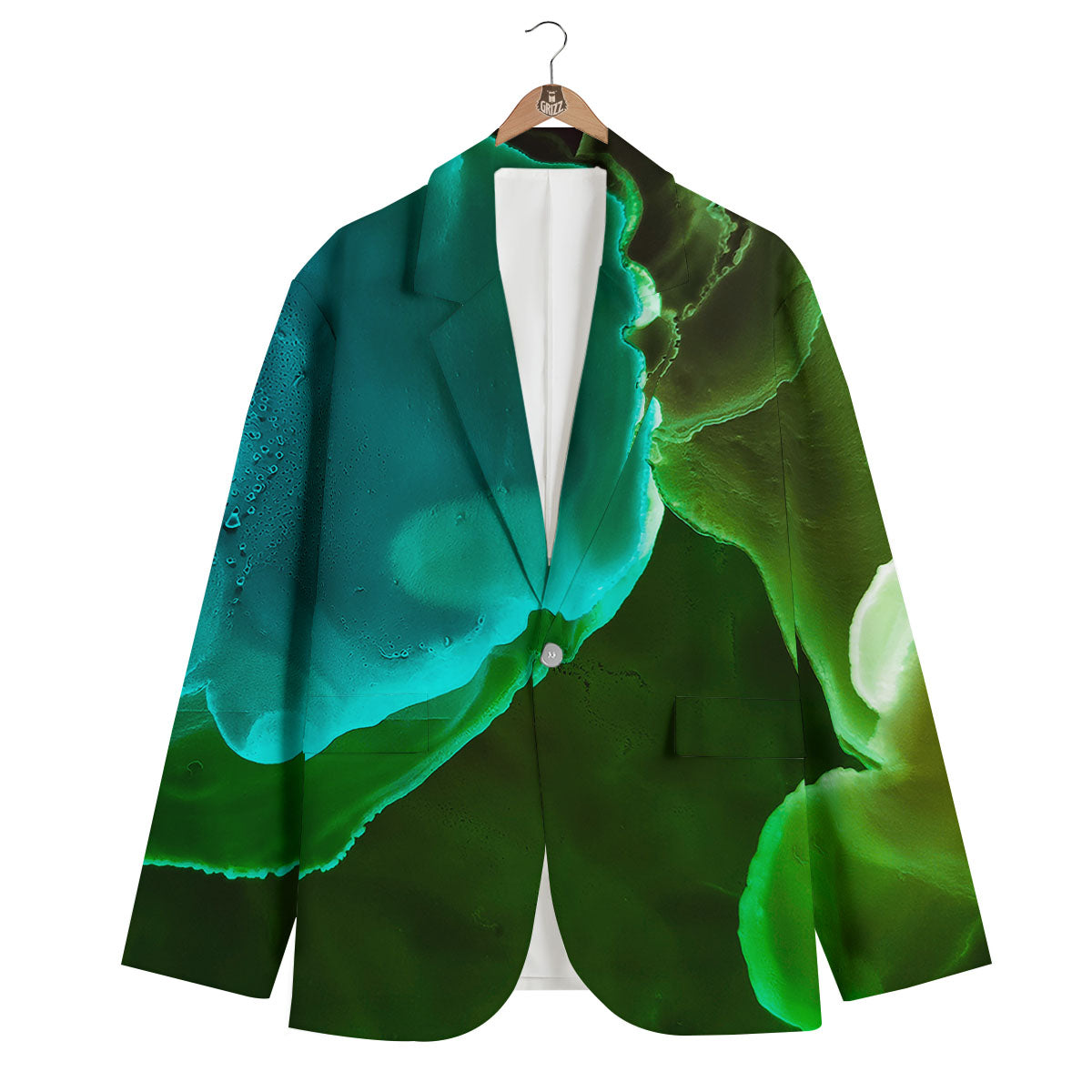 Acid Melt Green And Turquoise Print Men's Blazer-grizzshop
