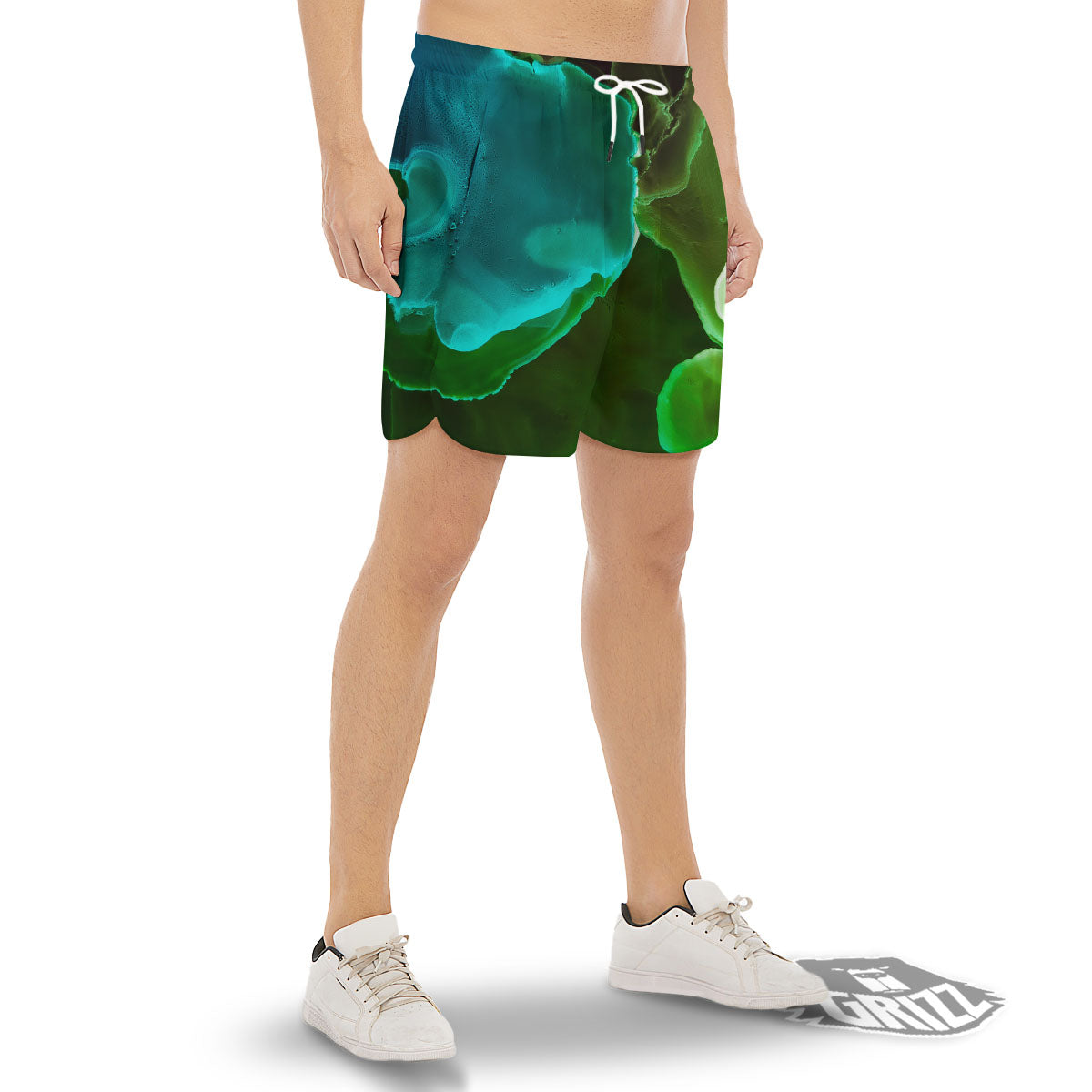 Acid Melt Green And Turquoise Print Men's Gym Shorts-grizzshop