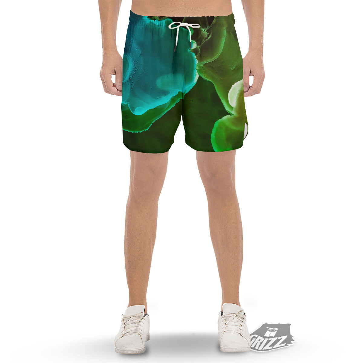 Acid Melt Green And Turquoise Print Men's Gym Shorts-grizzshop