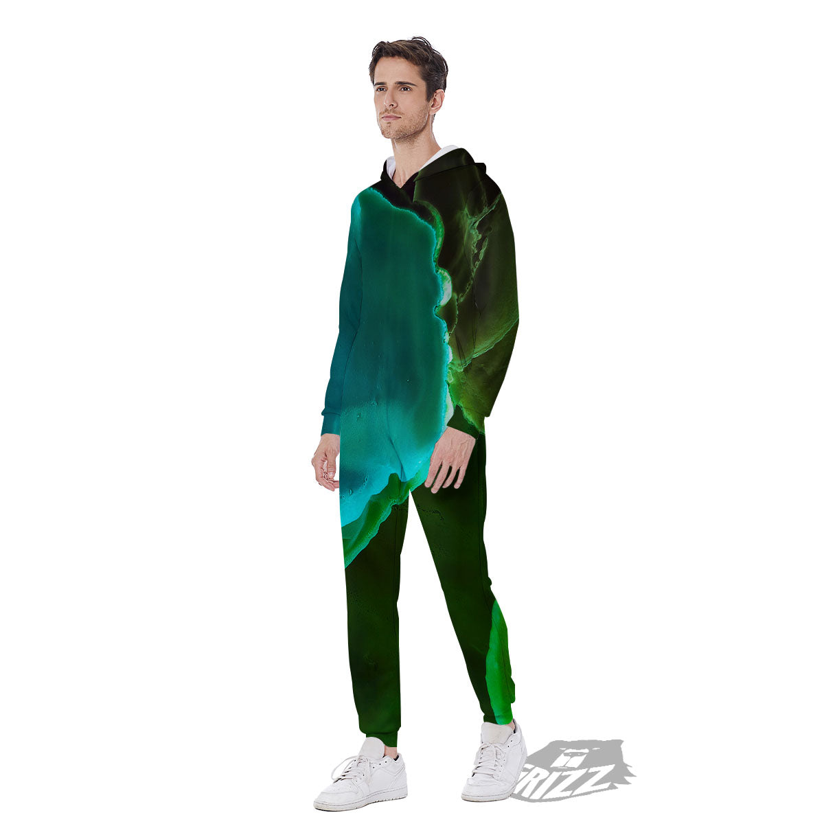 Acid Melt Green And Turquoise Print Men's Jumpsuit-grizzshop