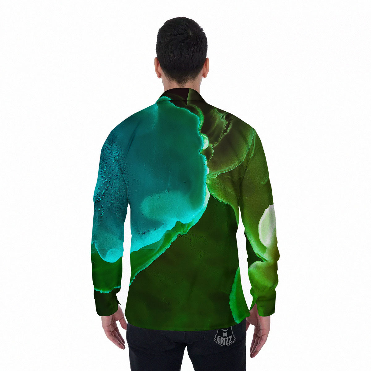 Acid Melt Green And Turquoise Print Men's Long Sleeve Shirts-grizzshop
