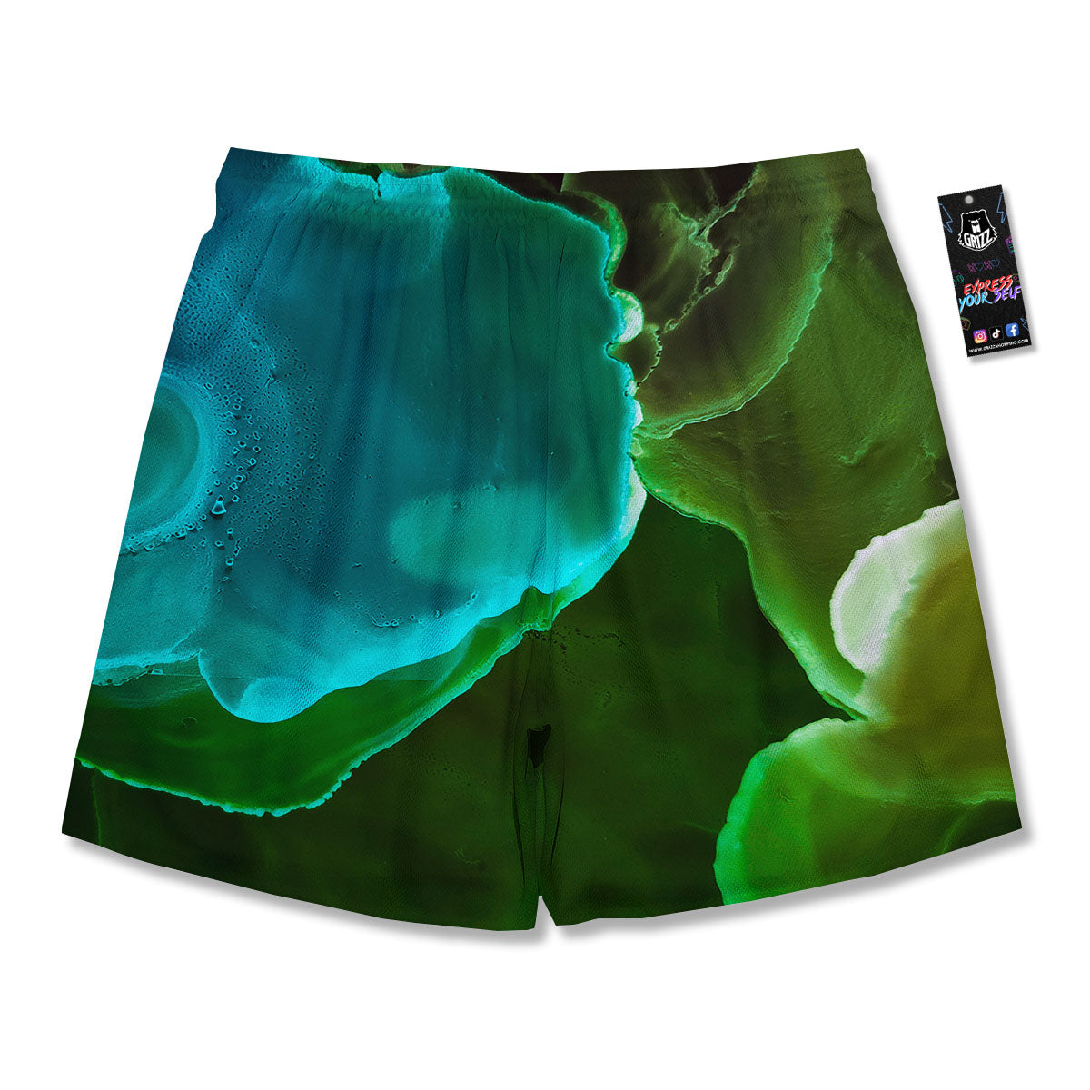 Acid Melt Green And Turquoise Print Men's Running Shorts-grizzshop