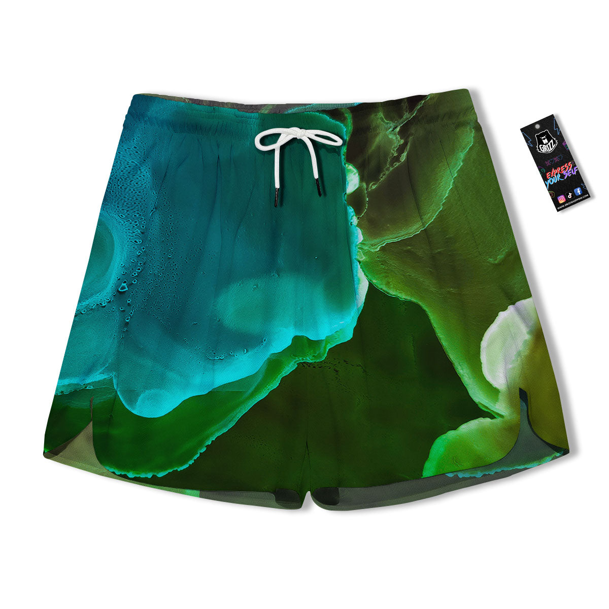 Acid Melt Green And Turquoise Print Men's Running Shorts-grizzshop