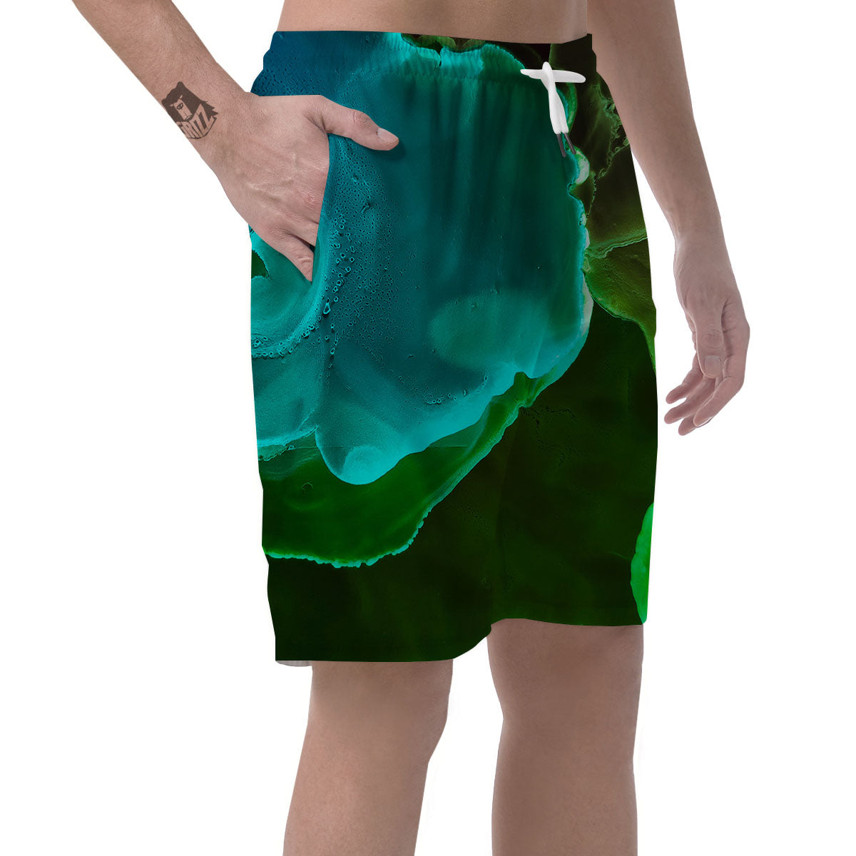 Acid Melt Green And Turquoise Print Men's Shorts-grizzshop