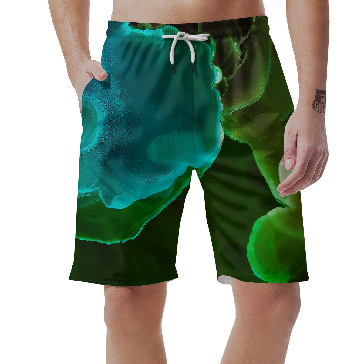 Acid Melt Green And Turquoise Print Men's Shorts-grizzshop