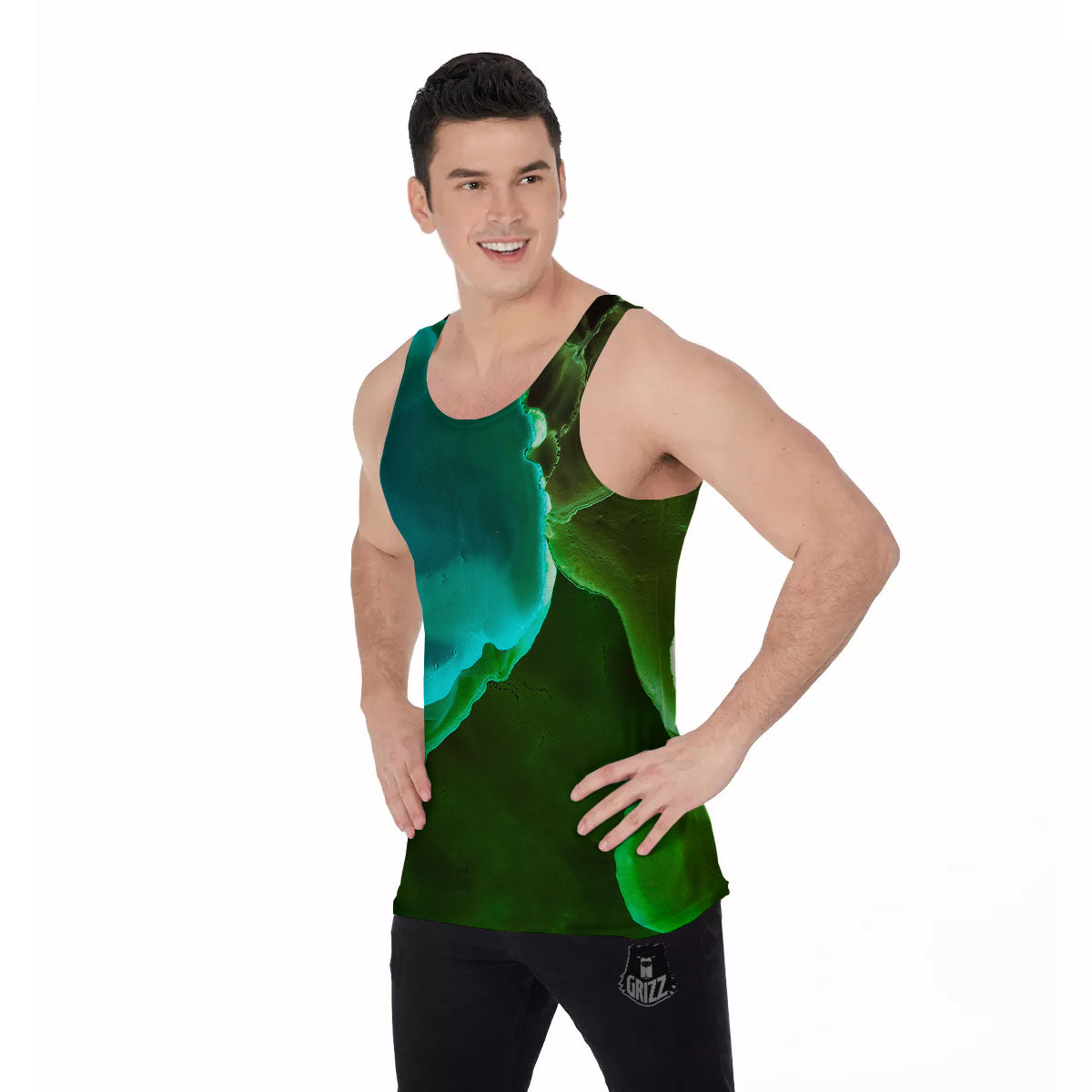 Acid Melt Green And Turquoise Print Men's Tank Top-grizzshop