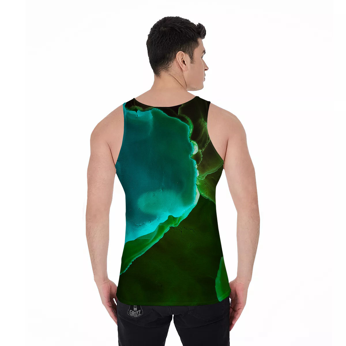 Acid Melt Green And Turquoise Print Men's Tank Top-grizzshop