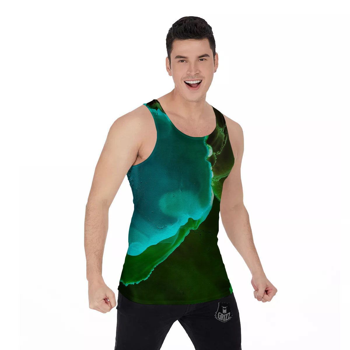 Acid Melt Green And Turquoise Print Men's Tank Top-grizzshop