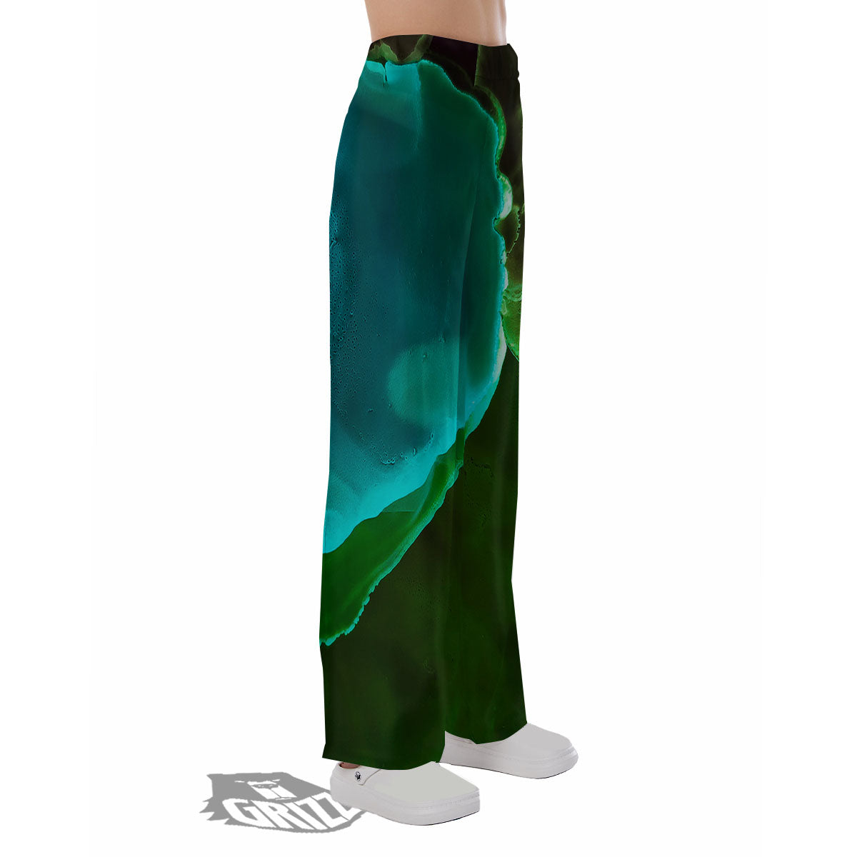 Acid Melt Green And Turquoise Print Pajama Pants-grizzshop