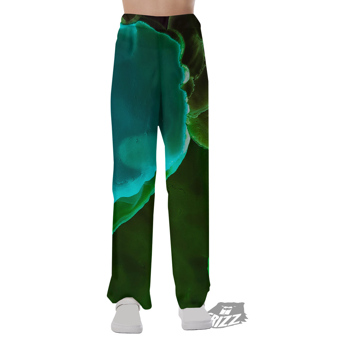 Acid Melt Green And Turquoise Print Pajama Pants-grizzshop