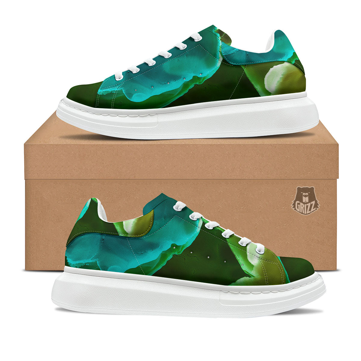 Acid Melt Green And Turquoise Print Platform Shoes-grizzshop
