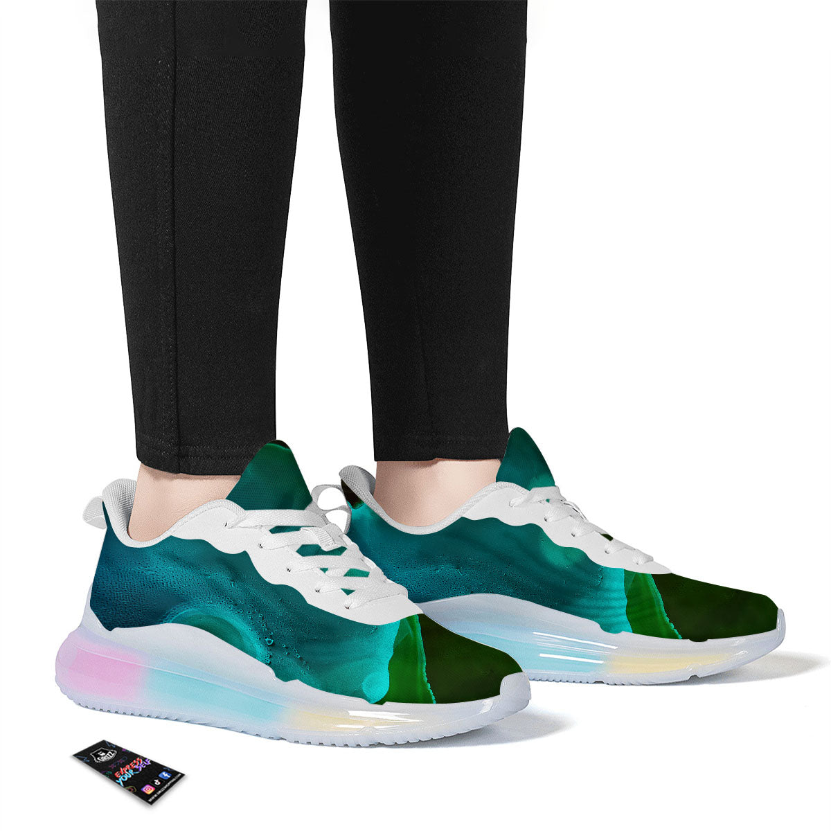 Acid Melt Green And Turquoise Print Running Sneakers-grizzshop