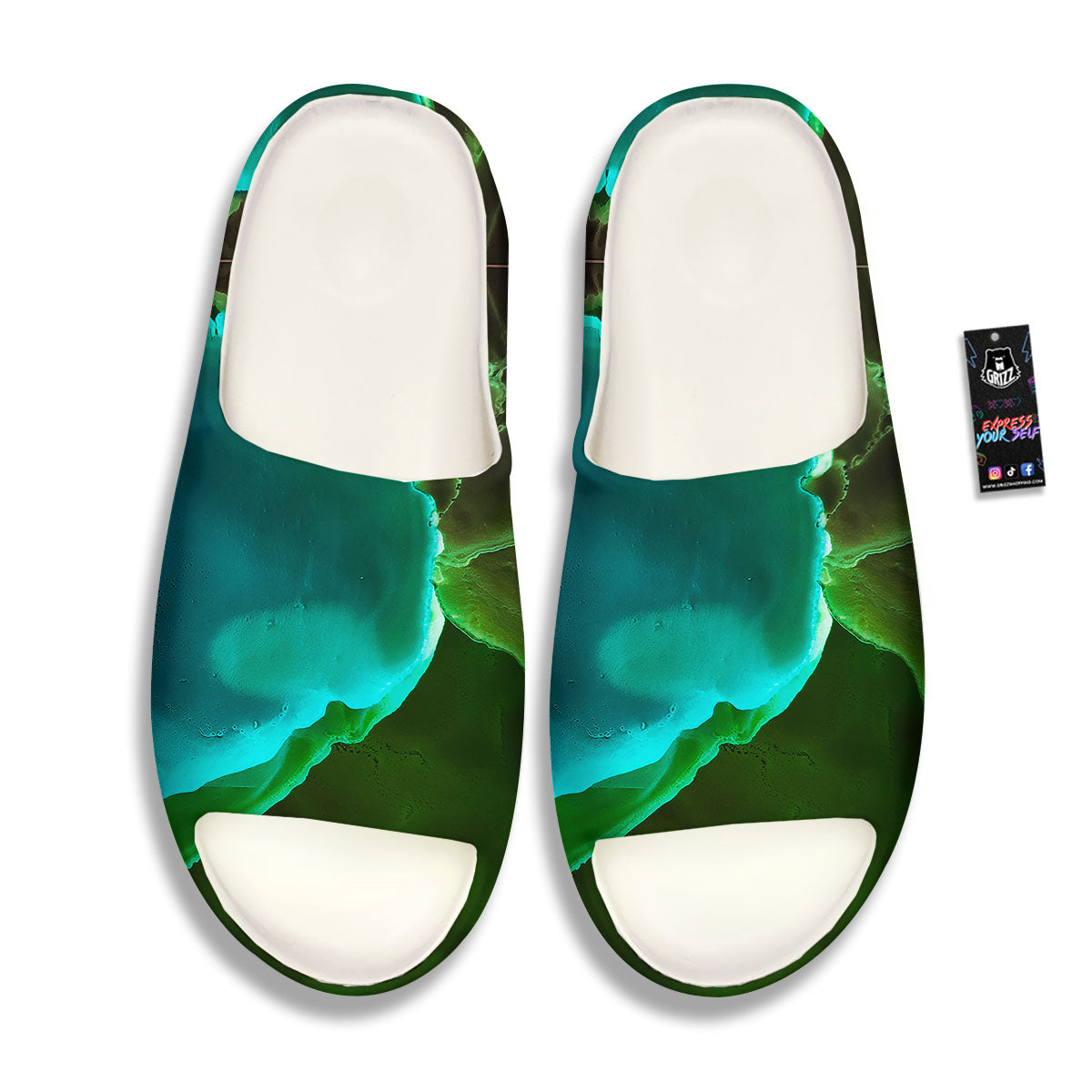 Acid Melt Green And Turquoise Print Sandals-grizzshop
