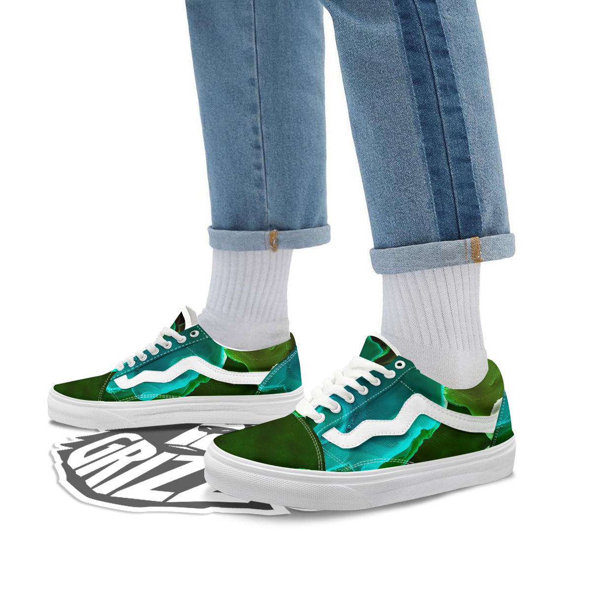 Acid Melt Green And Turquoise Print Skate Shoes-grizzshop