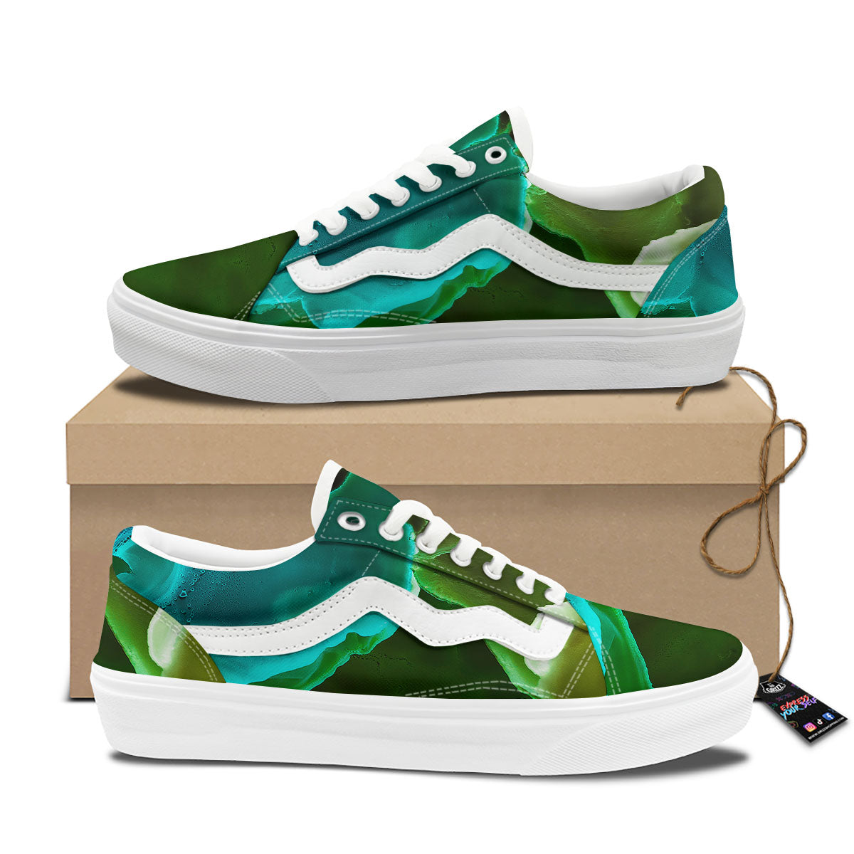 Acid Melt Green And Turquoise Print Skate Shoes-grizzshop